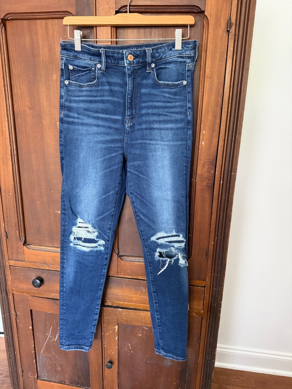 American Eagle Outfitters Dark Blue Distressed High-Rise Jeggings